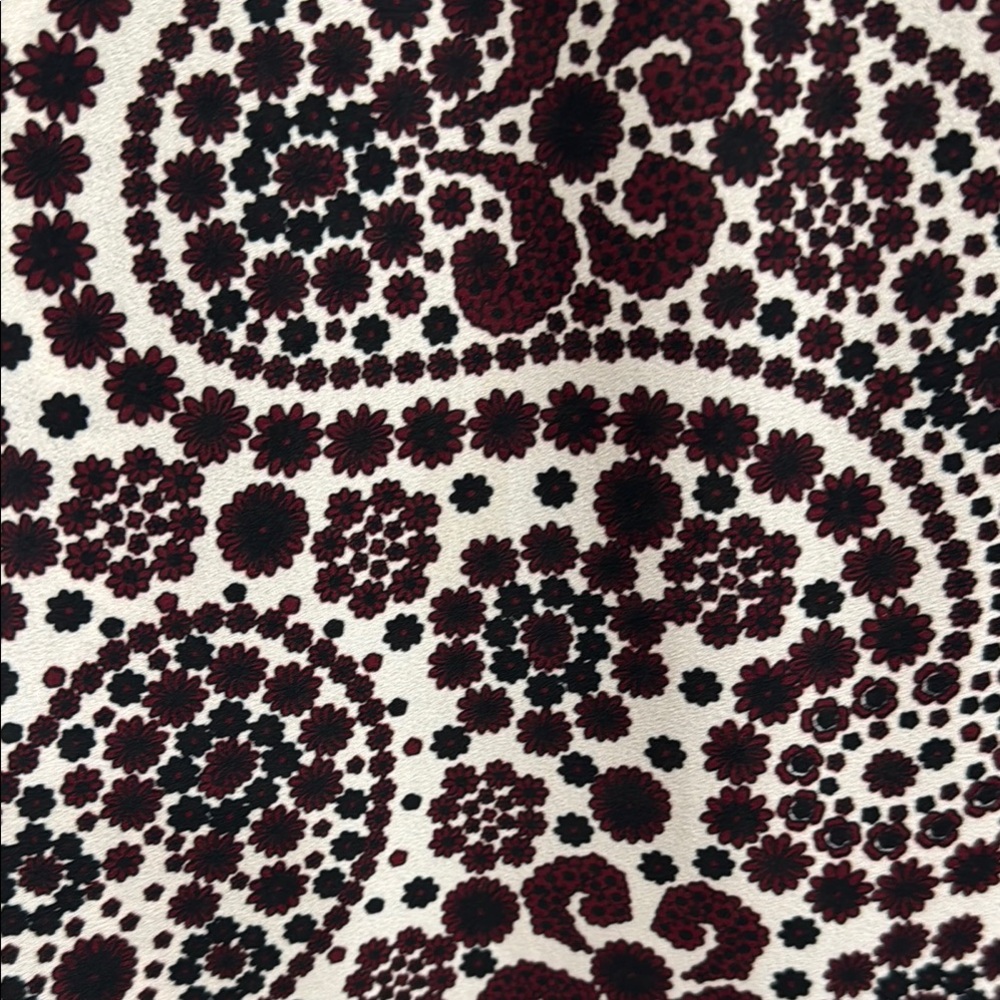 !EUC Crescent Black, Burgundy  and White Paisley Ruffled Tiered Blouse! - Picture 4 of 7